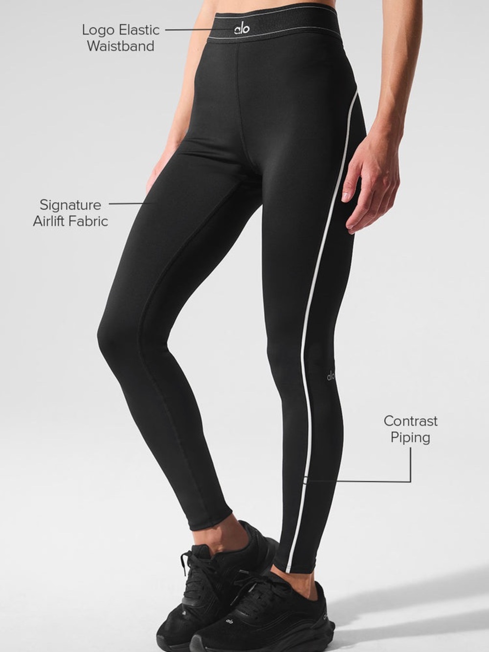 ALO Yoga Black Leggings with White Contrast Piping